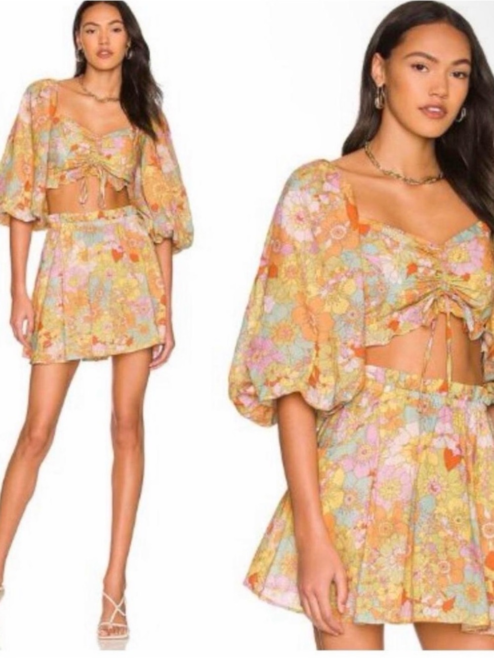 Show Me Your Mumu Groovy Blooms Floral Puff Sleeve Two-Piece Set Jenna Top Swing - Picture 9 of 10